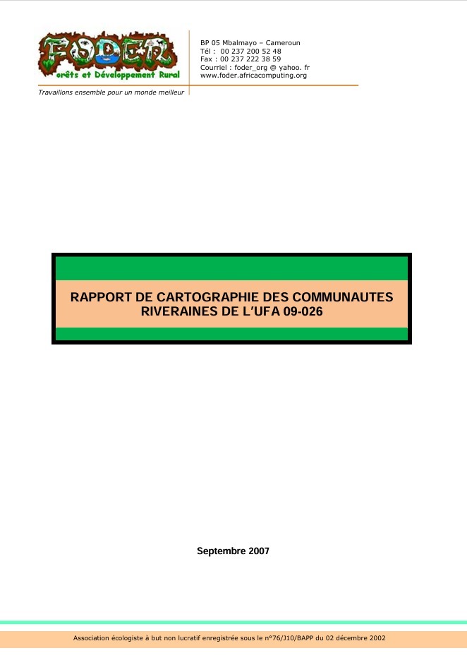 Lire la suite à propos de l’article RAPPORT DE CARTOGRAPHIE DES COMMUNAUTES RIVERAINES DE L’UFA 09-026