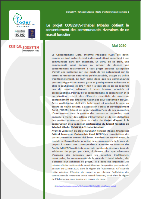 Lire la suite à propos de l’article Note d’information N°1: Le projet COGESPA-Tchabal Mbabo obtient le consentement des communautés riveraines de ce massif forestier