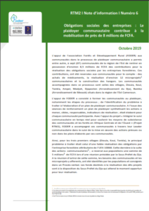 Lire la suite à propos de l’article RTM2 I Note d’information I Numéro 6: Obligations sociales des entreprises : Le plaidoyer communautaire contribue à la mobilisation de près de 8 millions de FCFA .