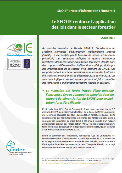 Lire la suite à propos de l’article Note d’information N°4: Le SNOIE renforce l’application des lois dans le secteur forestier